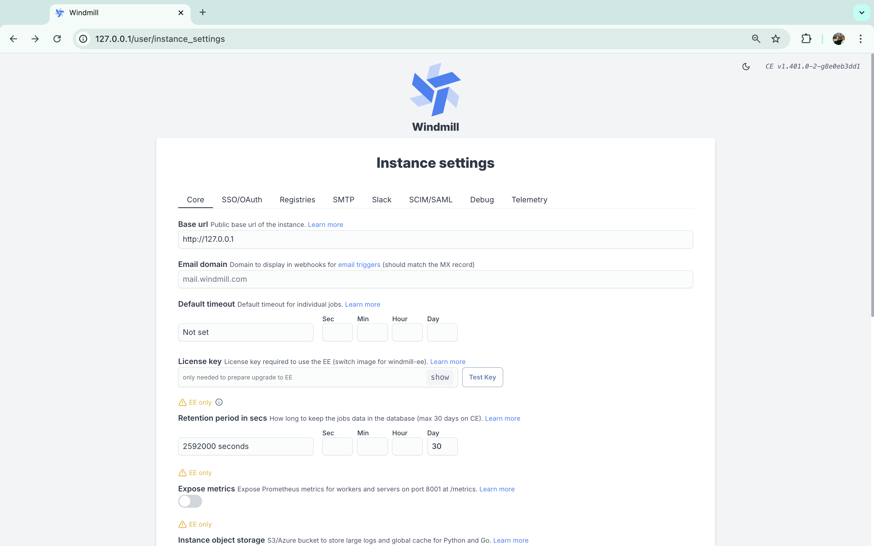 Instance settings Instance settings